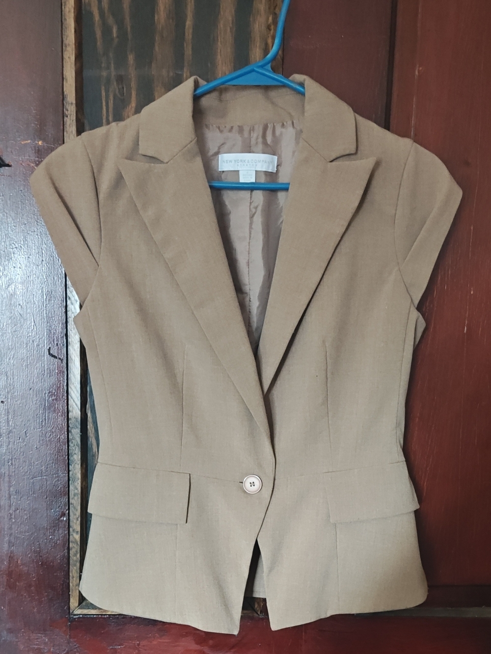 New York & Company Short-Sleeve Tailored Blazer - Tan